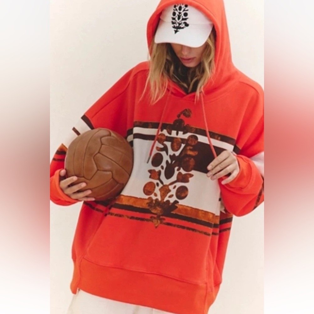 Free People Sprint To The Finish Logo Hoodie Pockets Slouchy Textured Camper
